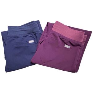 FIGS Livingston XS/P Scrub Pants Bundle Navy Plum FIONx Yoga Waist Straight Leg